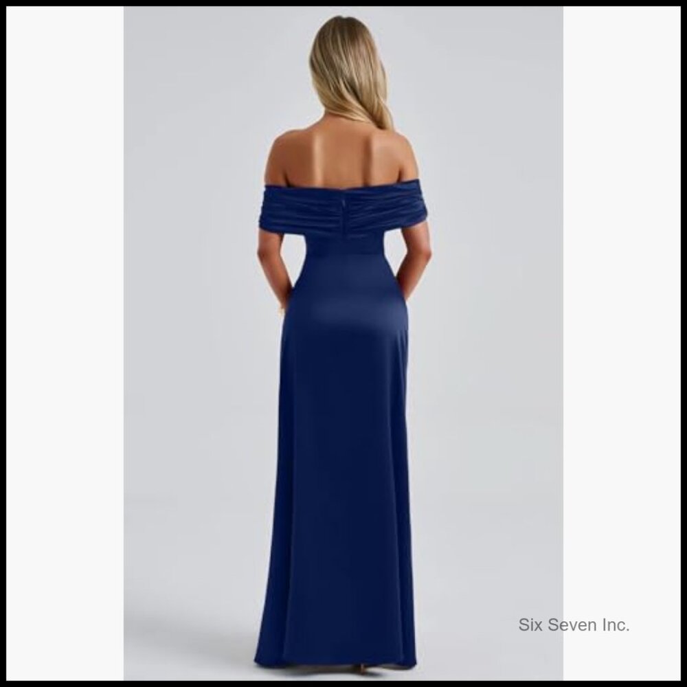 Off Shoulder High Split Bodycon Evening Maxi Dress - image 6